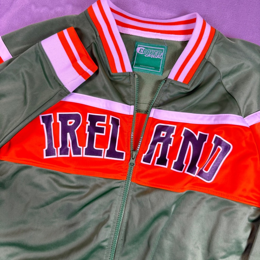 Croker Casual Ireland Track Jacket Mens Med Green Orange Full Zip Irish Pride*